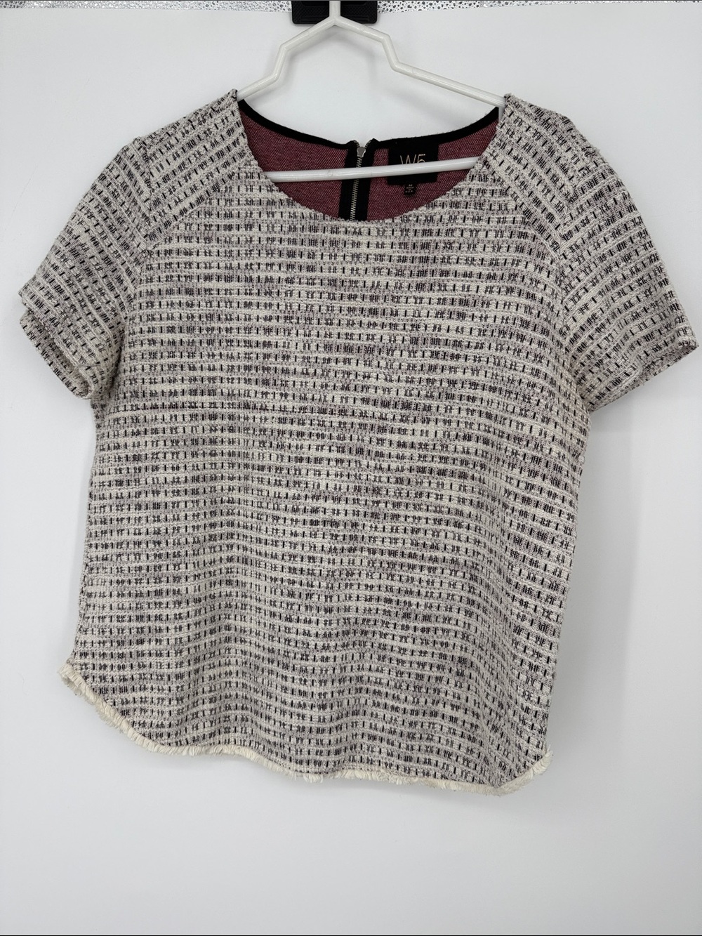Anthropologie W5 Textured Short Sleeve Tweed Top in Cream and Black size M
